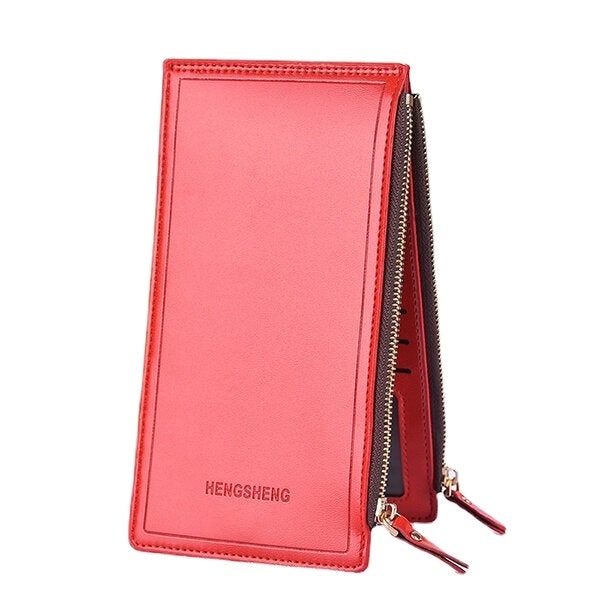 Women Faux Leather Leisure Double Zipper Long Wallet Multi-slots Card Holder Purse