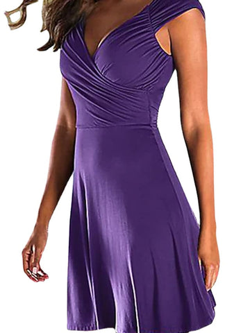 Women's Sleeveless Pure Color Ruched Deep V Elegant Weekend Dress