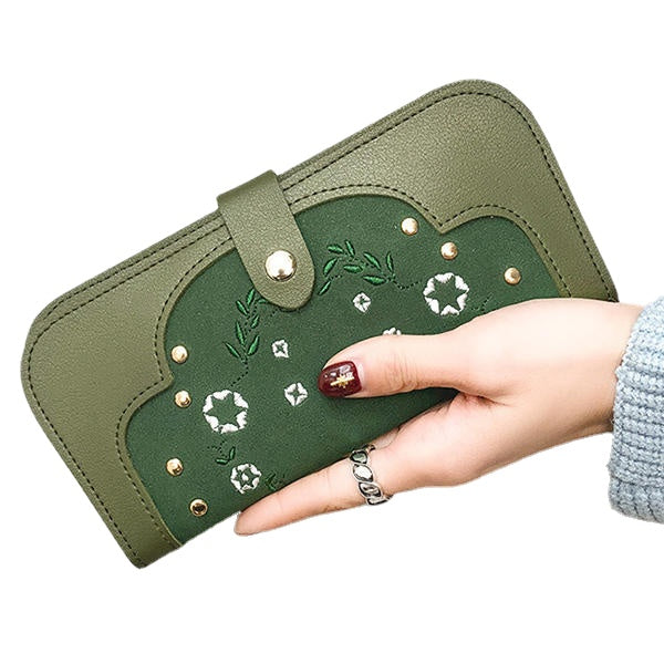 Women Dull Polish PU Leather Flower Pattern Long Wallet Card Holder Purse