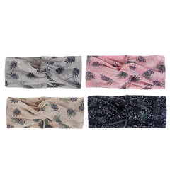 Women Lattice Leaf Printing Outdoor Sport Headdress Elastic Cross Tie Hair Band Headband