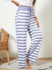 Women Plus Size Striped Brief Style Drawstring Waist Loose Daily Home Pajamas Pants