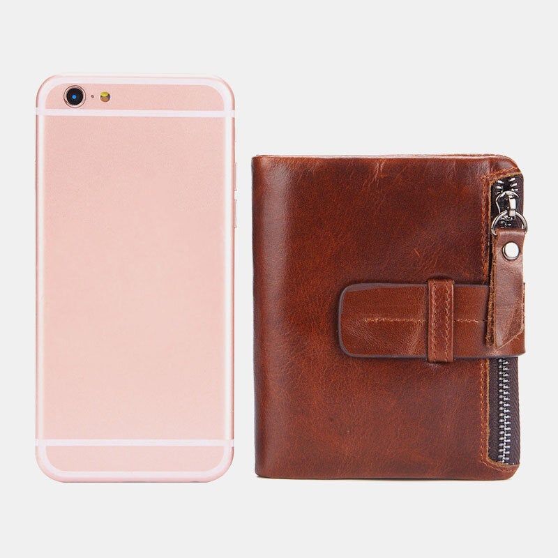 Men Genuine Leather Retro Zipper Cowhide Multi-slot Card Holder Wallet