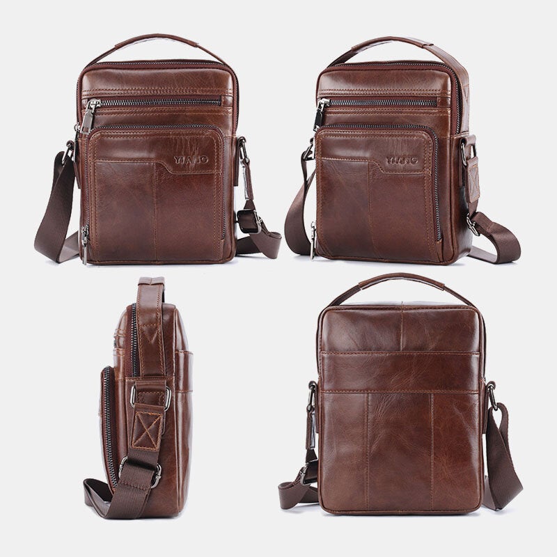 Men Genuine Leather Large Capacity Shoulder Baq Crossbody Bag