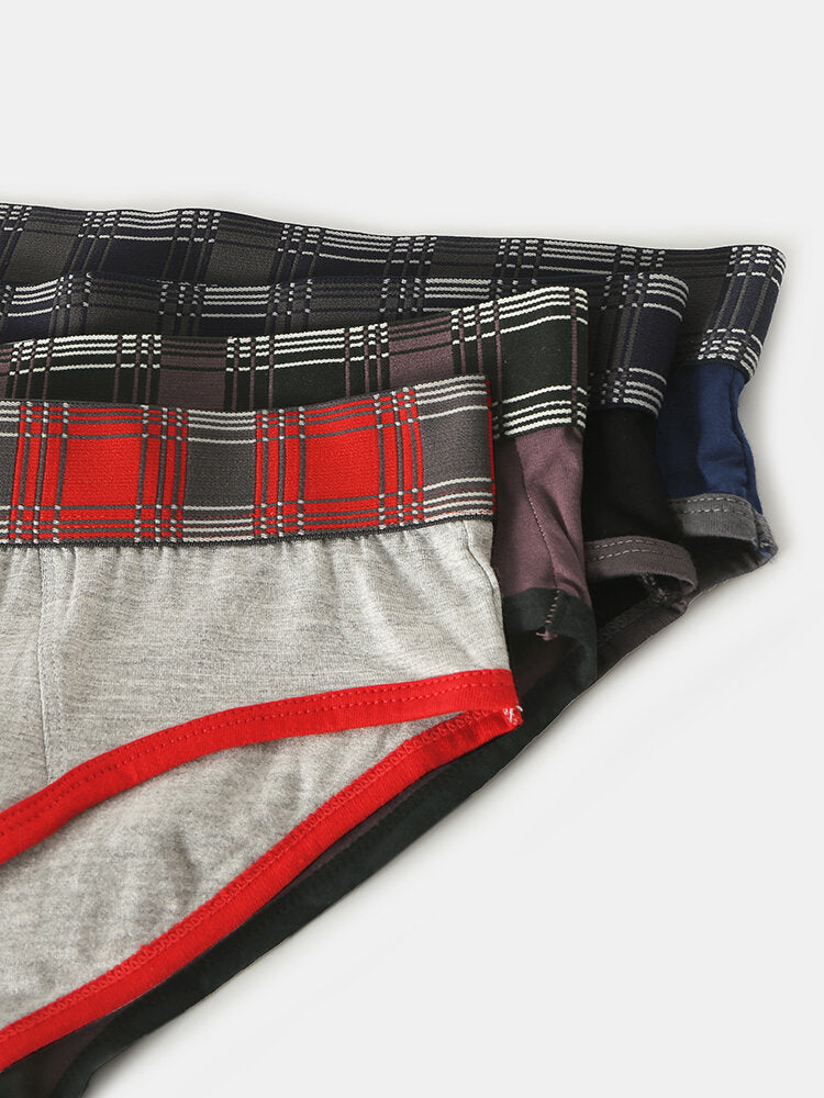 Mens Modal U Pouch Patchwork Plaid Elastic Waistband Underweaer