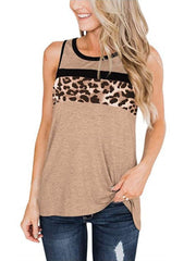 Women Sleeveless Leopard Print O-neck Casual Tank Tops