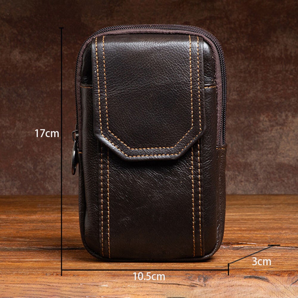 Men Genuine Leather Multifunction 6.5 Inch Phone Bag Retro Large Capacity Cigaret Case Pocket Belt Waist