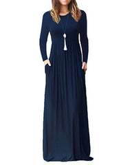 Women Long Sleeve Loose Solid Casual Long Maxi Dress with Pockets