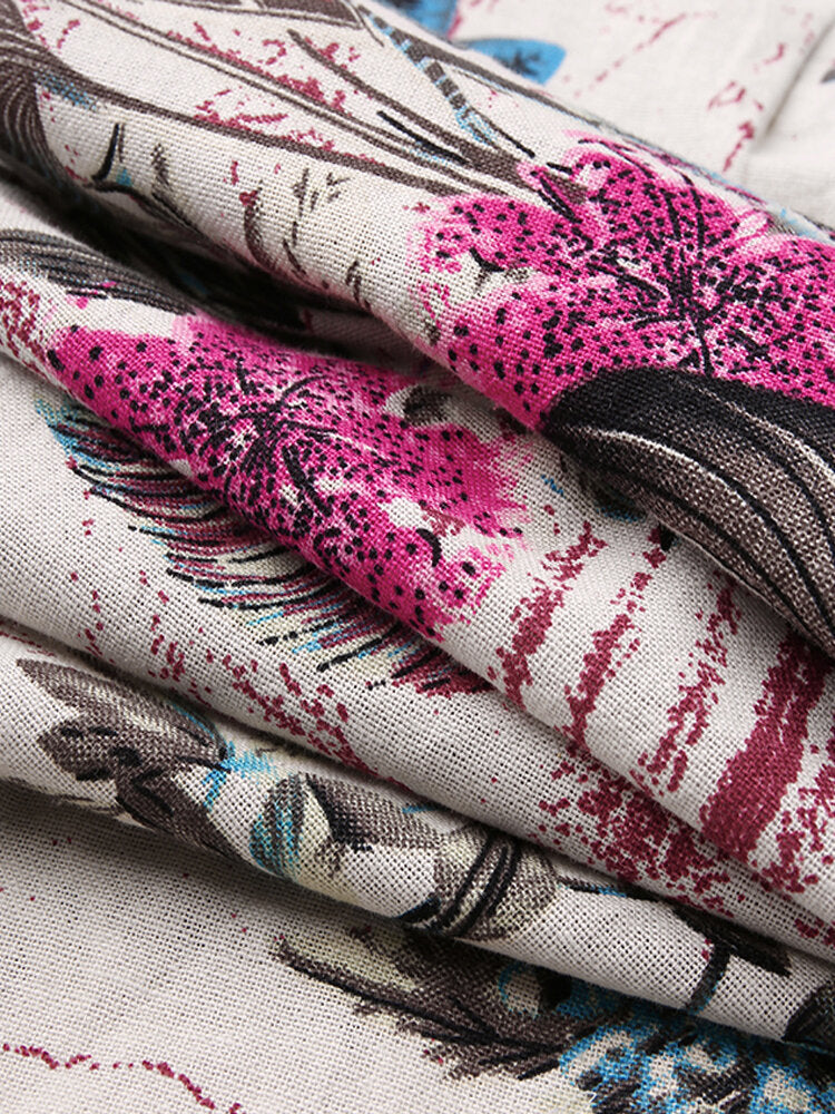 Women Sleeveless Floral Print Button Loose Cotton Vintage Jumpsuits With Side Pocket