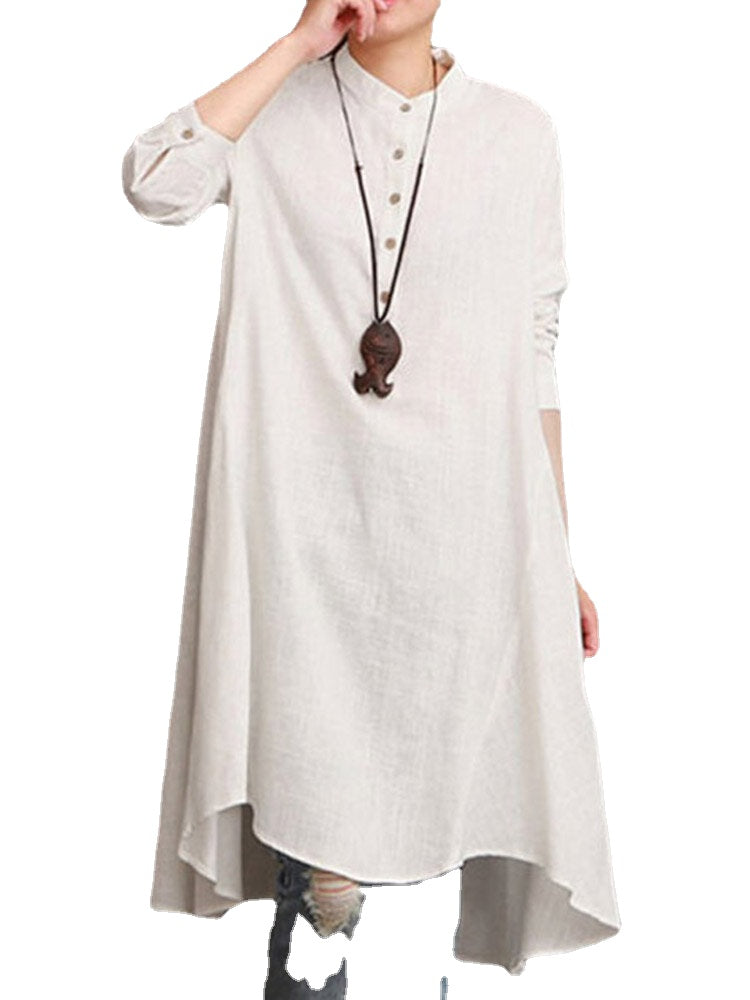 Women Button Down Baggy Blouse Casual Loose Asymmetric Shirt Dress