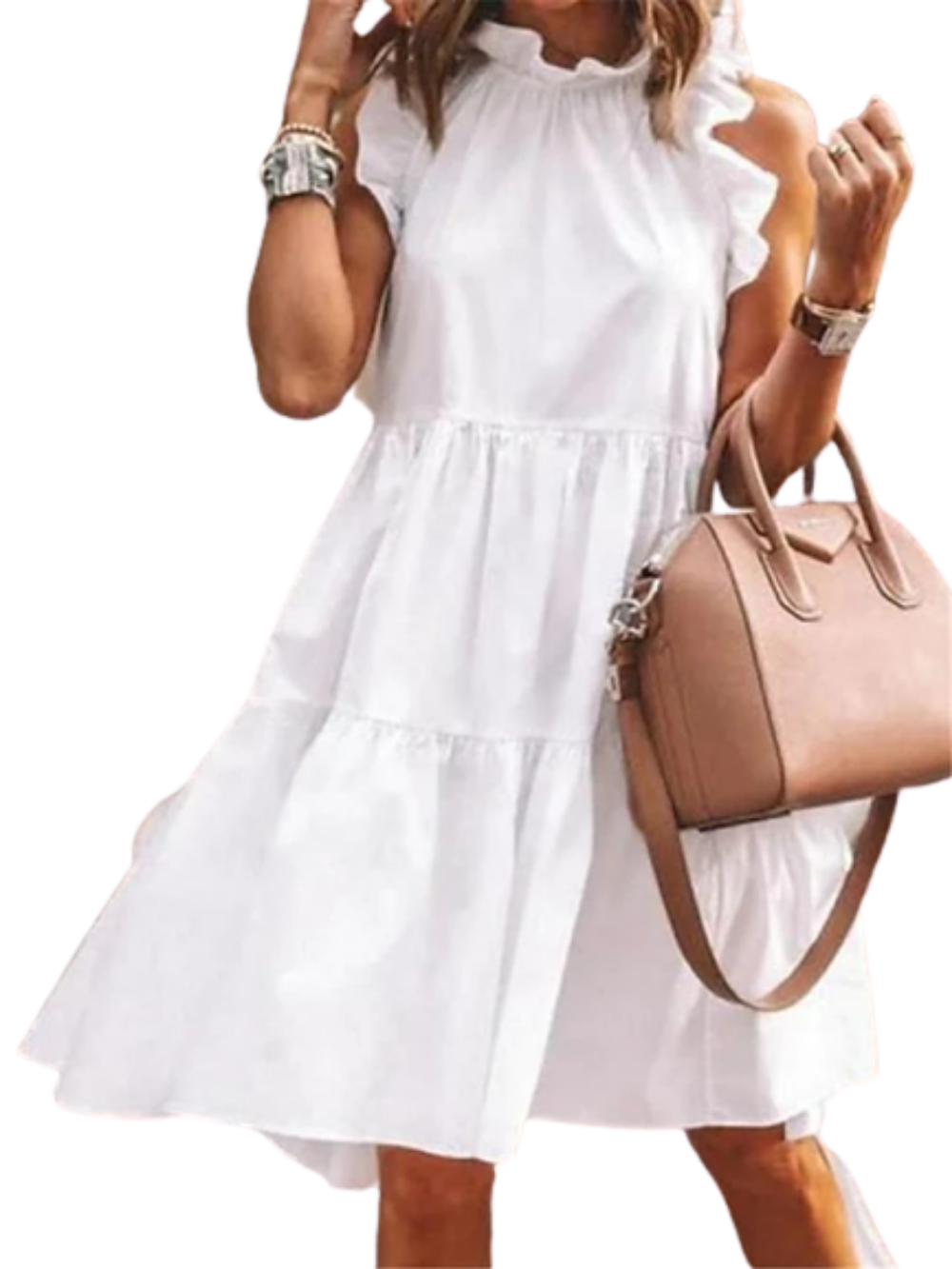 Women's Sleeveless Pure Color Ruched Crew Neck Elegant Dress