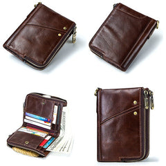 Men RFID Antimagnetic Wallet Genuine Leather 12 Card Slots Vintage Double Zipper Coin Bag