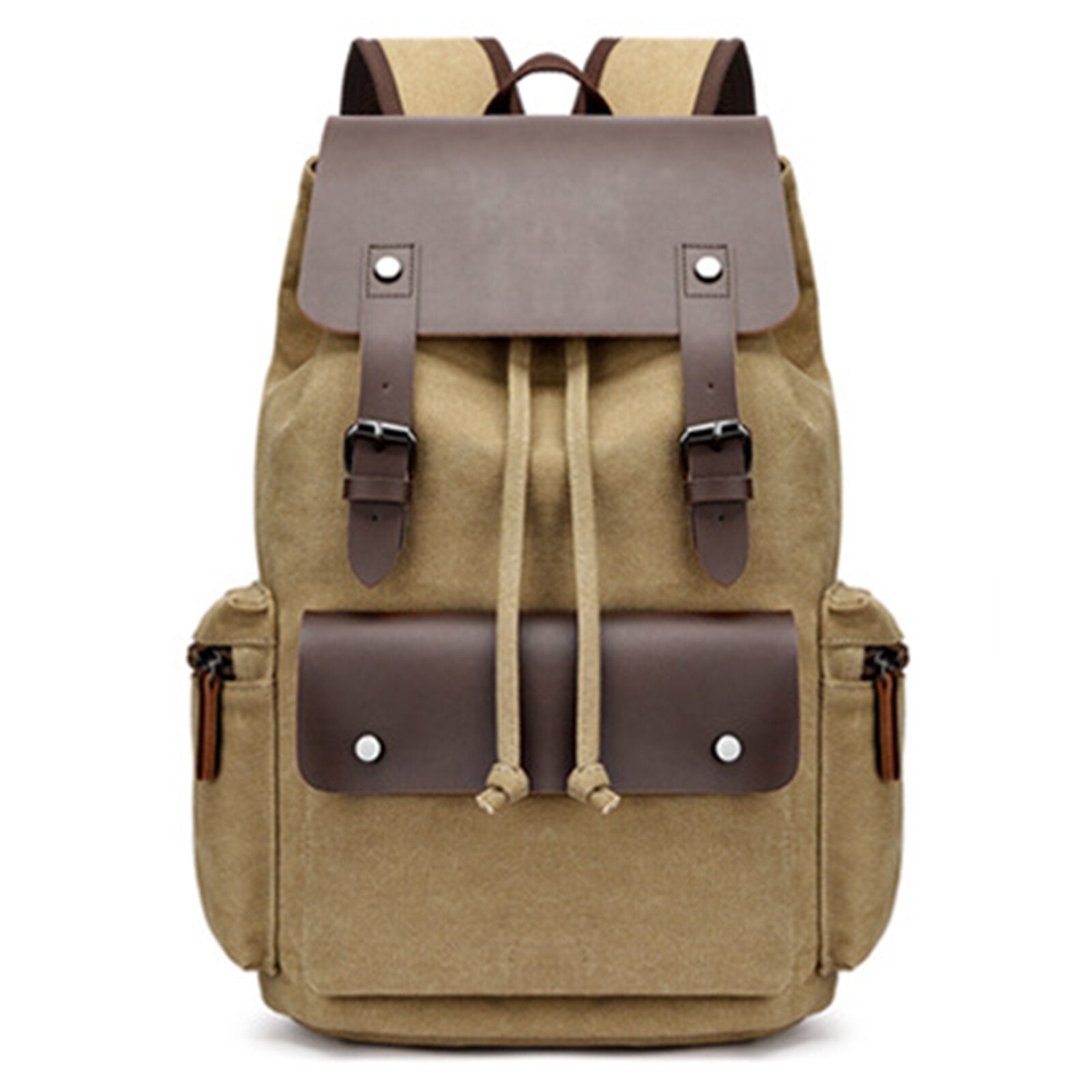 Men Washed Canvas Casual Backpack Large Capacity Drawstring Cover Backpack Laptop Bag