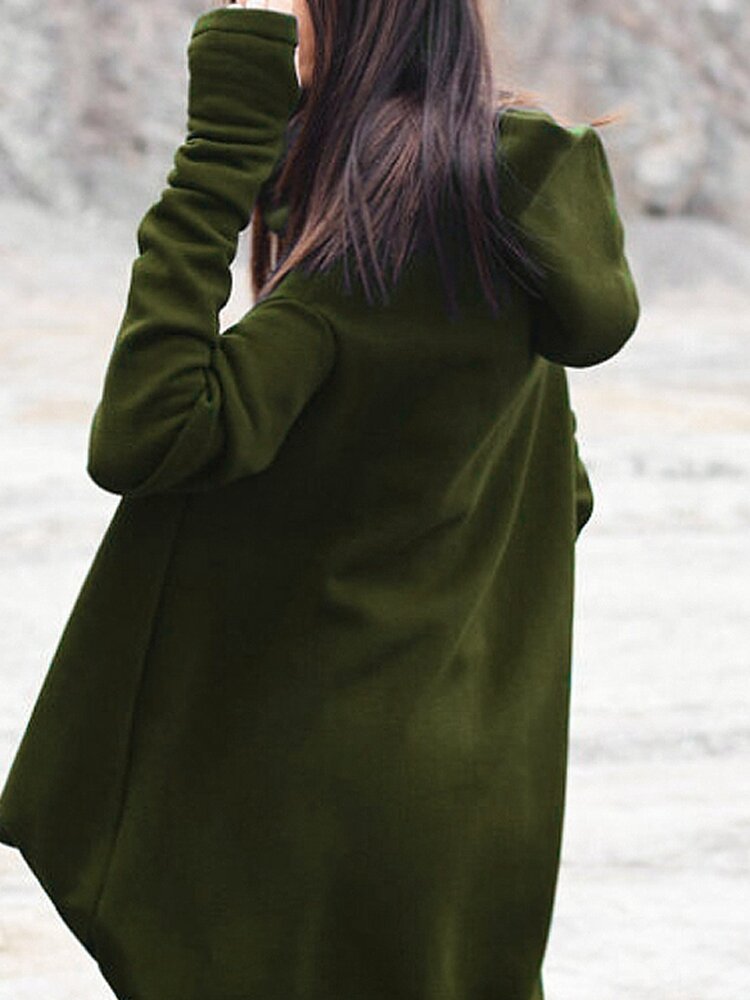 Casual Women Hooded Solid Color High Low Sweatshirt Dress