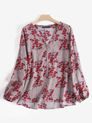 Floral Print Casual V Neck Long Sleeve Blouse