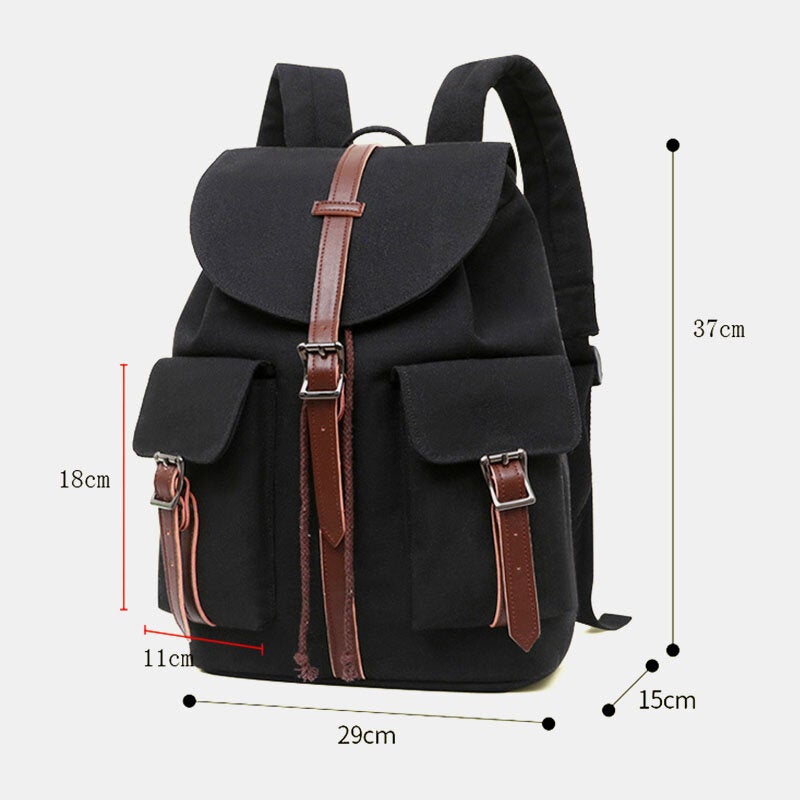 Women Canvas Double Front Pocket Design Large Capacity Backpack 14 Inch Laptop Bag