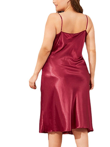 Women's Plus Size Pajamas Nightgown Dress Nighty Pure Color Comfort Home Christmas Daily Satin Straps Sleeveless Backless Spring Summer Wine Champagne