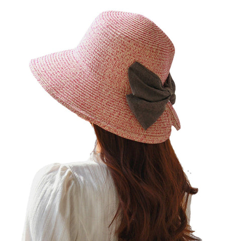 Women Rear Split Design Three-dimensional Hat Brim Straw Hat Big Bow Decoration Foldable Breathable Outdoor Casual Sunshade Bucket Hat