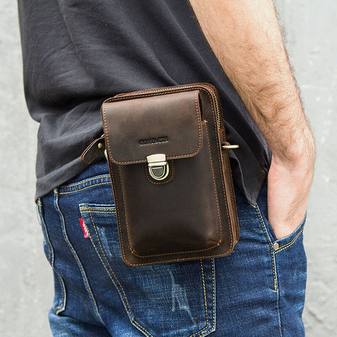 Men Genuine Leather Retro Casual Outdoor Multi-carry Phone Bag Crossbody Waist For 5.8 Inch