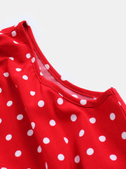 Polka Dot Print Sleeveless High Low Hem High Waist Dress