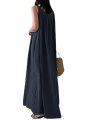 Solid Color Sleeveless Loose Cotton Maxi Dress