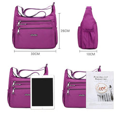 Women Nylon Light Shoulder Bags Multi Pockets Waterproof Crossbody Bag