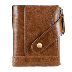 Men Genuine Leather RFID Anti-magnetic Wallet Purse Bifold Double Zipper Coin Purse Card Case