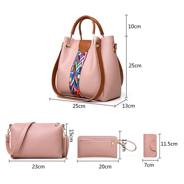 Women 4 Pcs Leisure Bucket Handbag Crossbody Shoulder Clutch Bag Purse