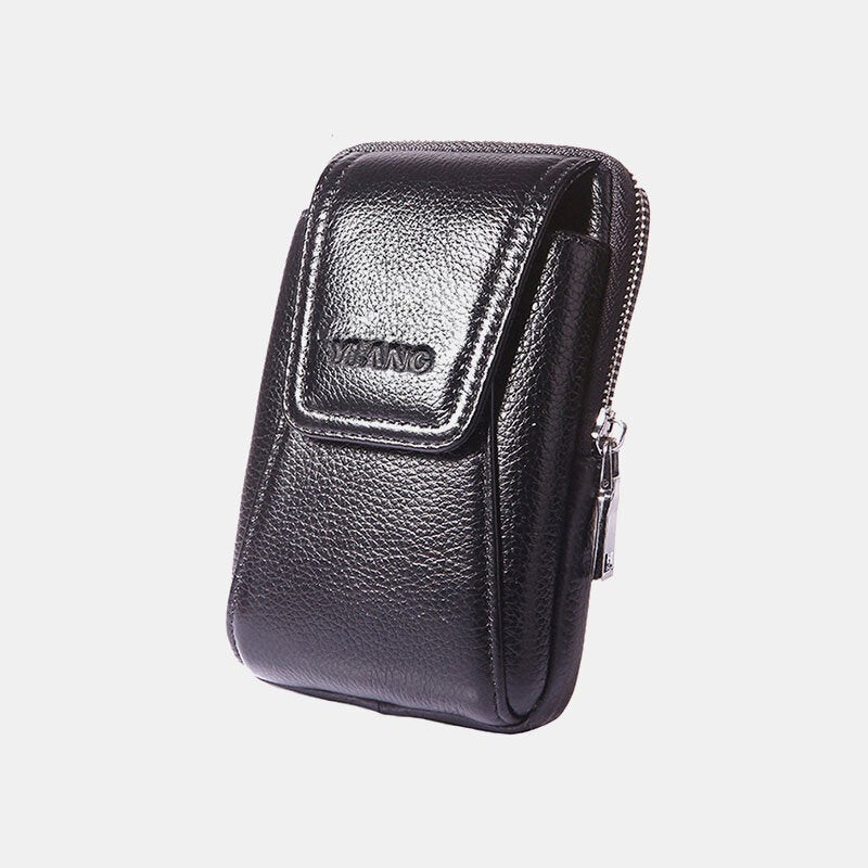 Men Genuine Leather Retro 6 Inch Phone Bag Business Casual Belt Waist