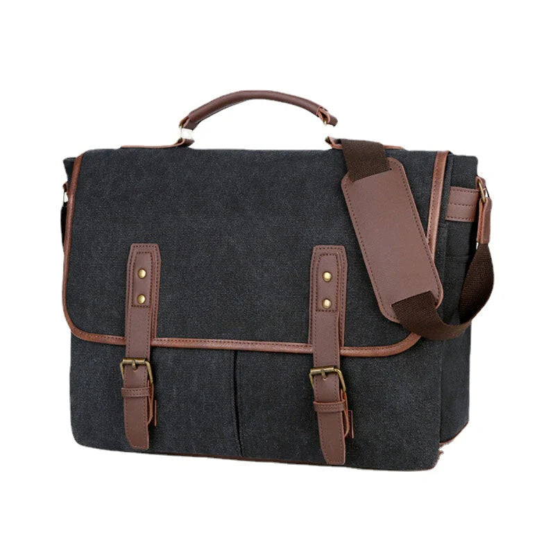 Men's Vintage Canvas Multi-Pocket Wear-Resistant Business Messenger Laptop Crossbody Bag
