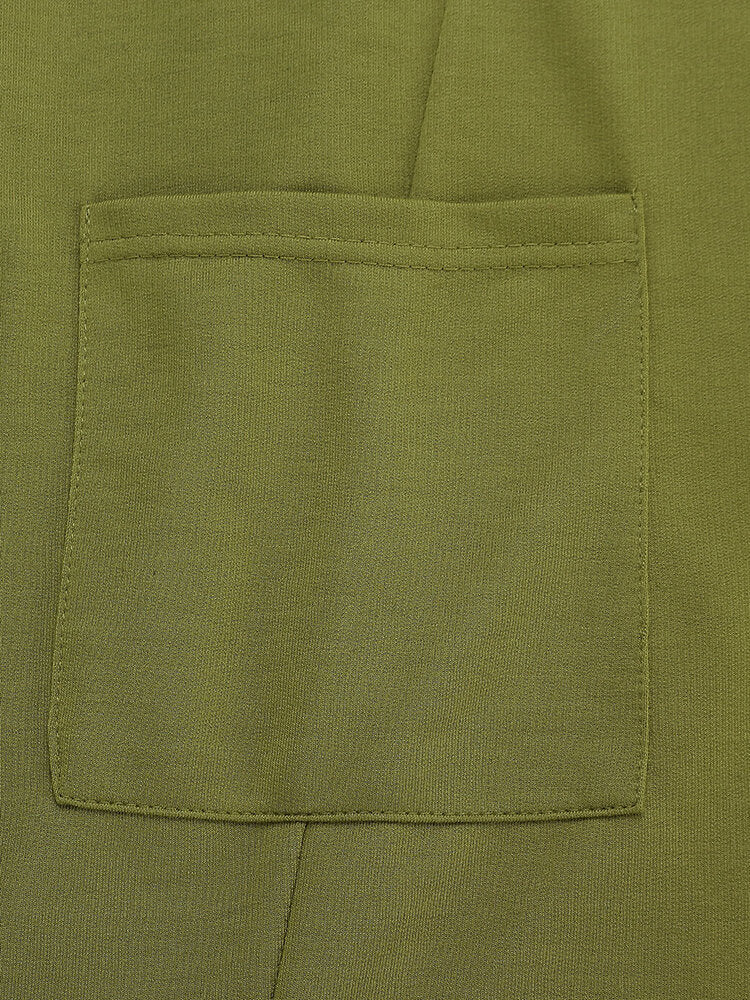 Casual Women Solid Color V-Neck Pocket Long Sleeve Mini Dress