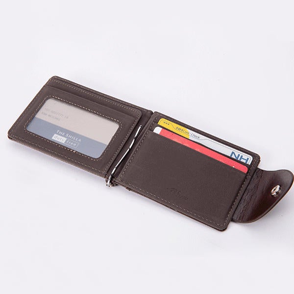 Men PU Leather Short Wallet Business Coin Bag with 6 Card Slots Card Holder