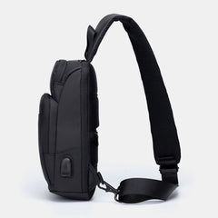 Men Oxford Large Capacity USB Charging Chest Bag Fashion Casual Wild Bus Card Pocket Design Crossbody Bag Shoulder