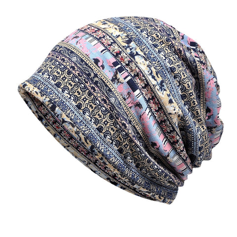 Women Polyester Cotton Overlay Geometry Print Elastic Dual-use Bib Scarf Beanie Hat