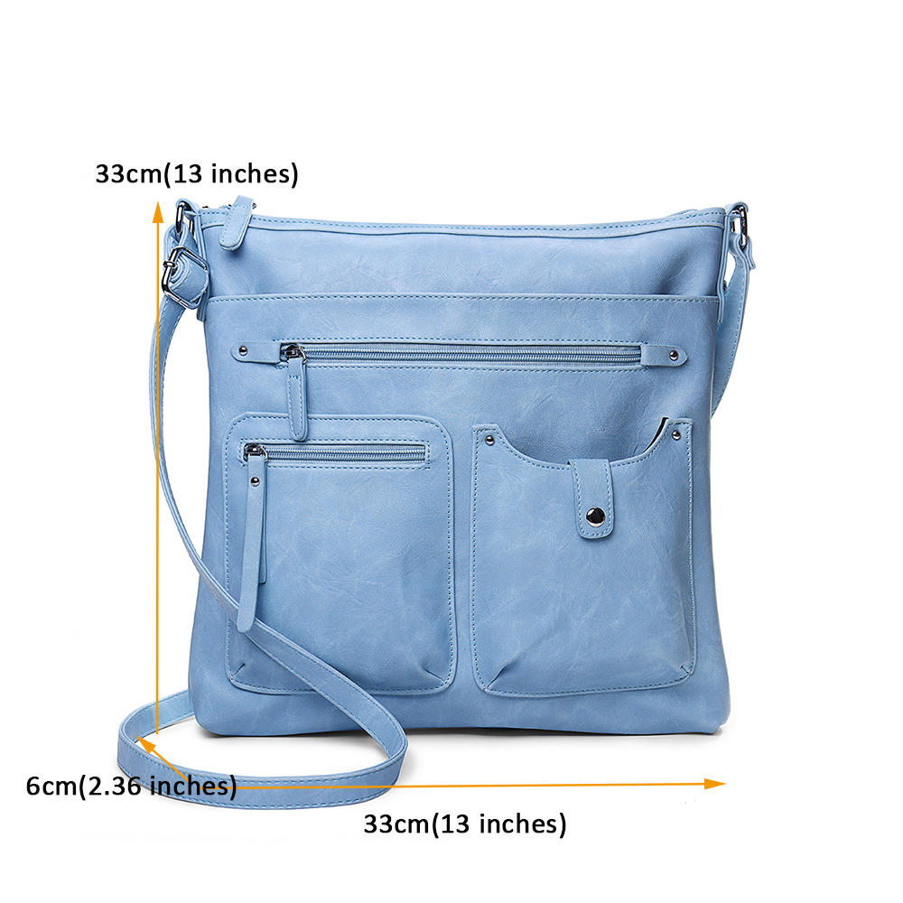 Women Faux Leather Multi-pocket Shoulder Bag Crossbody Handbag Large Capacity