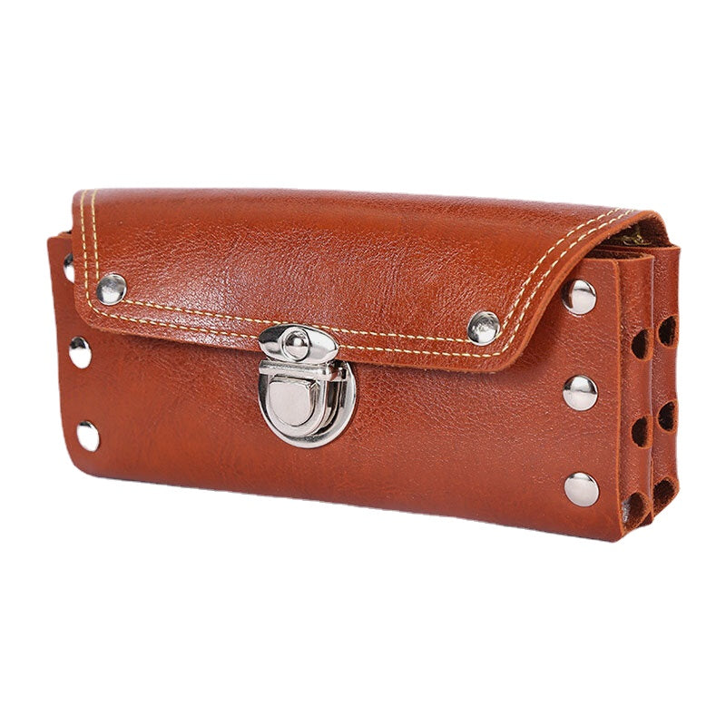 Men Horizontal Hasp Waist Bag Studded Design Multifunction Large Capacity Double Layer Phone Bag