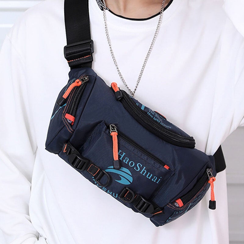 Men Waterproof Outdoor Headphone Plug Crossbody Bag Chest Sling