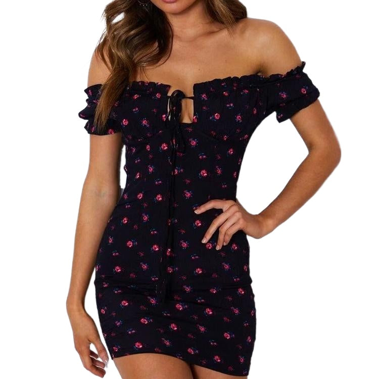 Off Shoulder Style Sexy Ladies' Floral Print Lace-up Wrap Dress