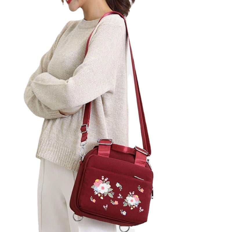 Women Light Weight Waterproof Flower Embroidered Crossbody Bag Shoulder Bag