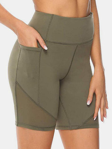 Plus Size Women Dry Quickly Solid Color Biker Sport Shorts With Pocket