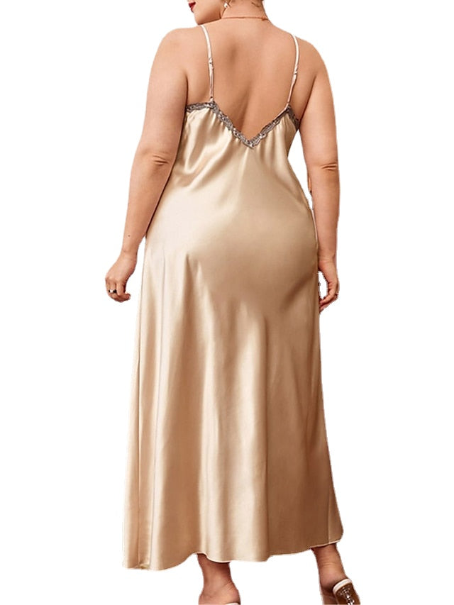 Women's Satin Dress Shift Dress Long Dress Maxi Dress Basic Casual Lace Backless Solid Colored Straps Home Lounge Champagne