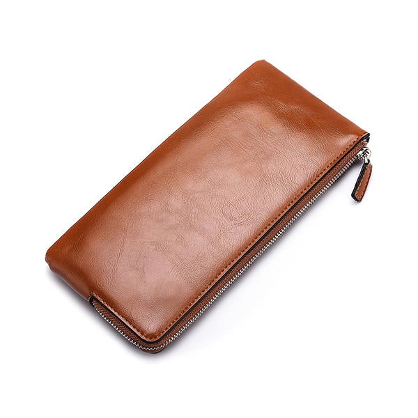 Men Genuine Leather Slim Multi-function Long Wallet Card Holder Phone Bag