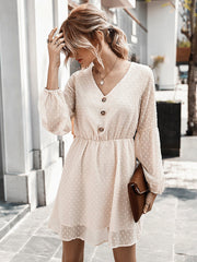 Polka Dot Mesh Patchwork Button Long Sleeve Dress For Women