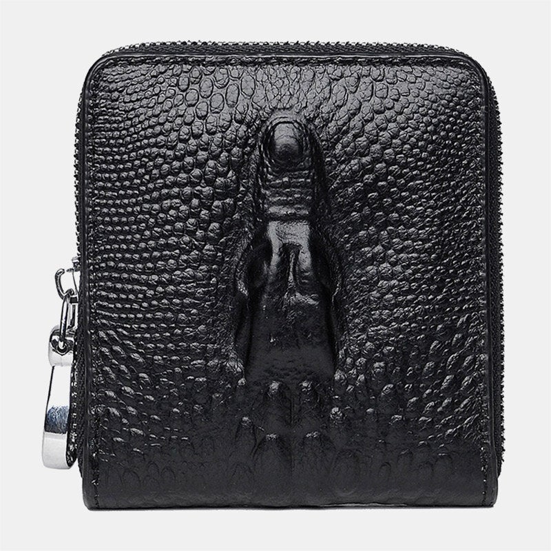 Men Cowhide Bifold Short Alligator Print Wallet RRFID Anti-magnetic 6 Card Slot Holder Money Clip Driver's License