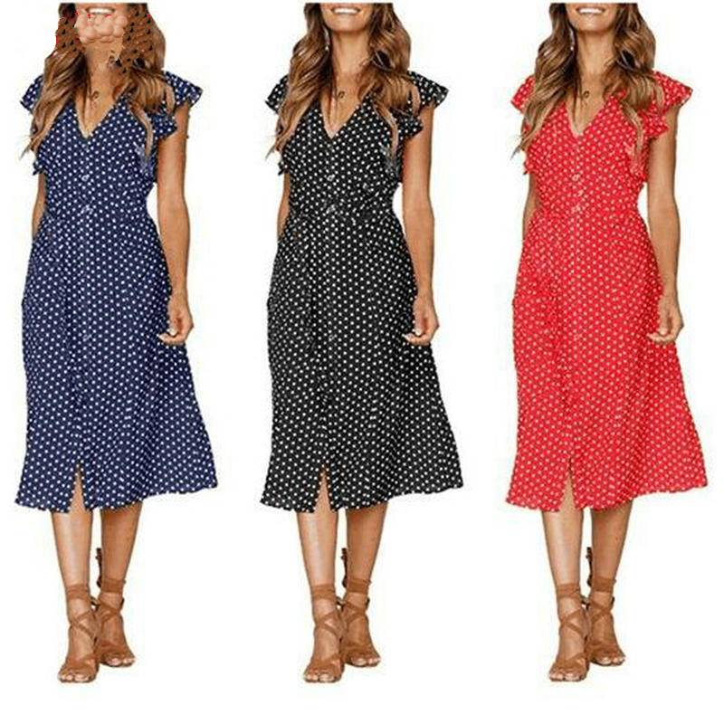 Polka Dot Dress For Women Office Midi