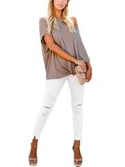 Women Off Shoulder Pleated Solid Color Loose Shirts