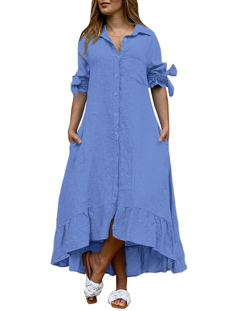 Solid Pleating Streetwear Loose Side Pocket  Dress