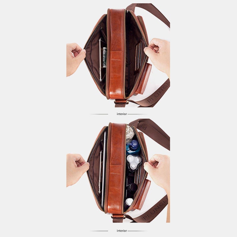 Men Genuine Leather Large Capacity Crossbody Bag Business For Outdoor