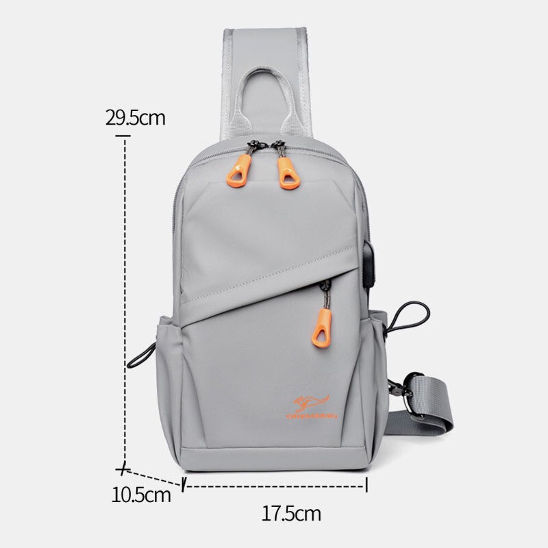 Men Large Capacity Multi-pocket Waterproof Chest Bag Casual Sport USB Charging Crossbody Shoulder Bag