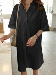 Solid Lapel Half Sleeve Casual Dress