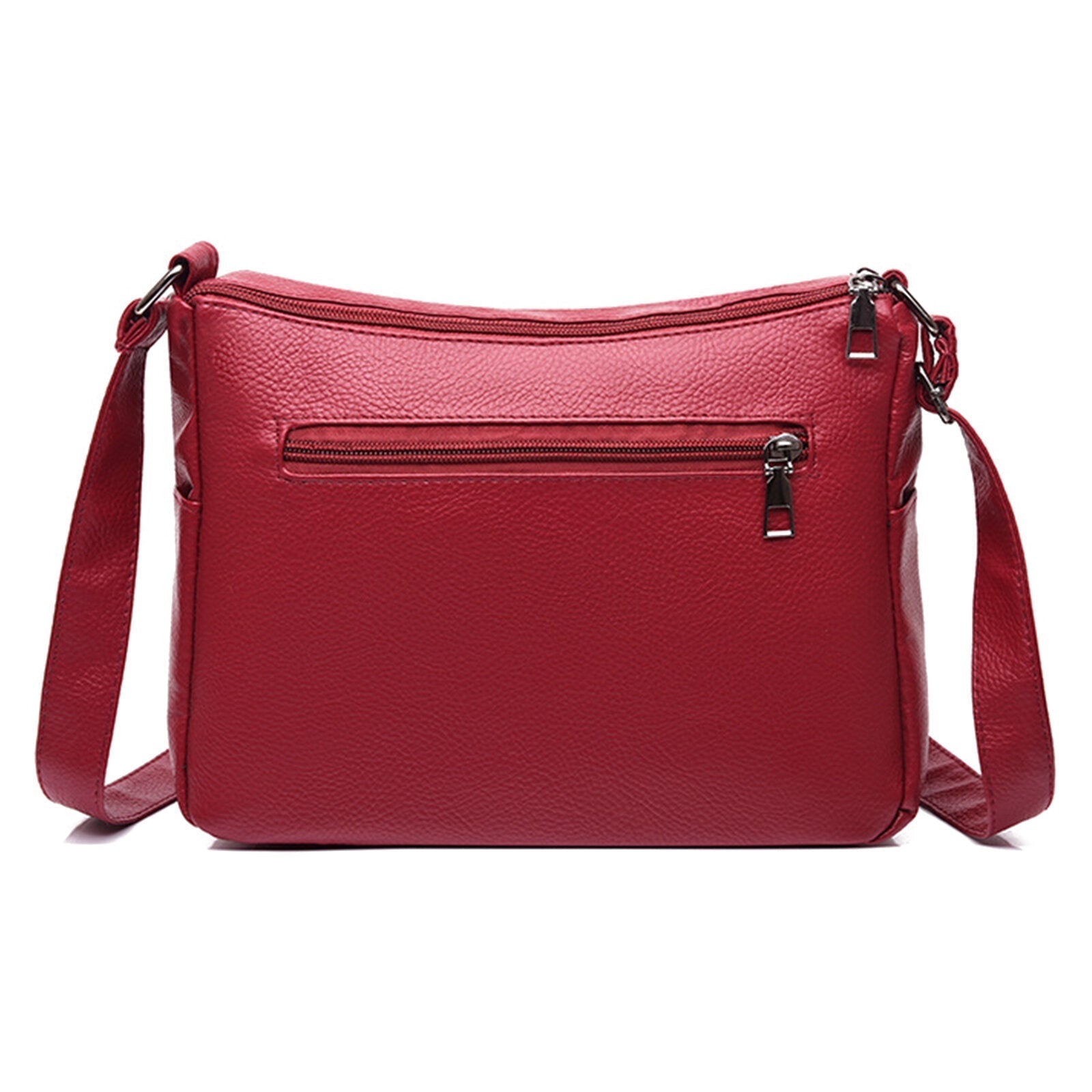 Women Artificial Leather Vintage Soft Lychee Pattern Crossbody Bag Large Capacity Multi-pocketed Shoulder Messenger Bag